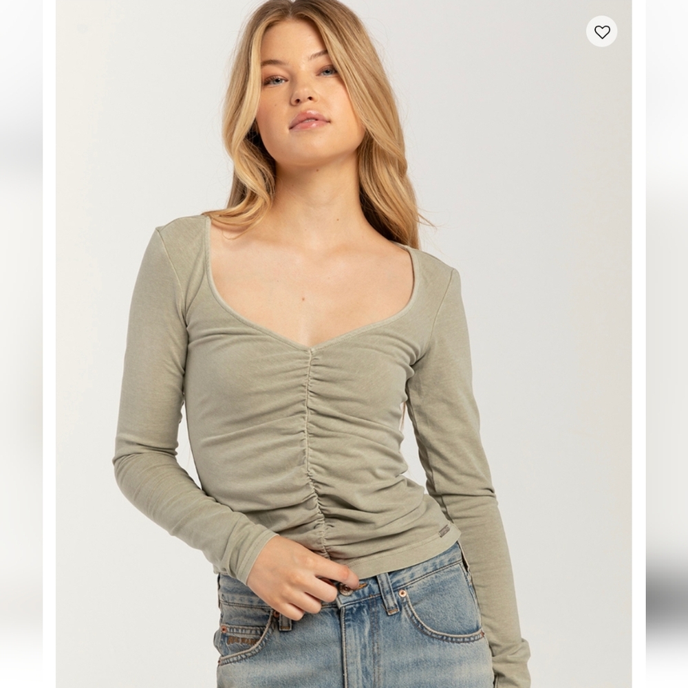 BDG Urban Outfitters Ruched V-NeckWomens Long Sleeve Top